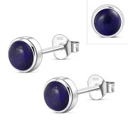 Lapis Lazuli Round Silver Stud Earrings, e421st